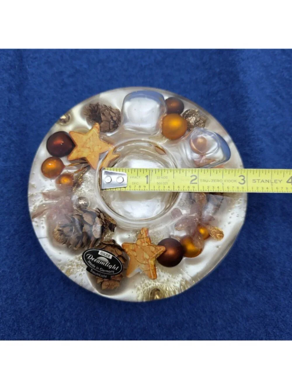 Gilde Dreamlight Germany Glass Tealight Candle Holder Stars Pinecones Primitive